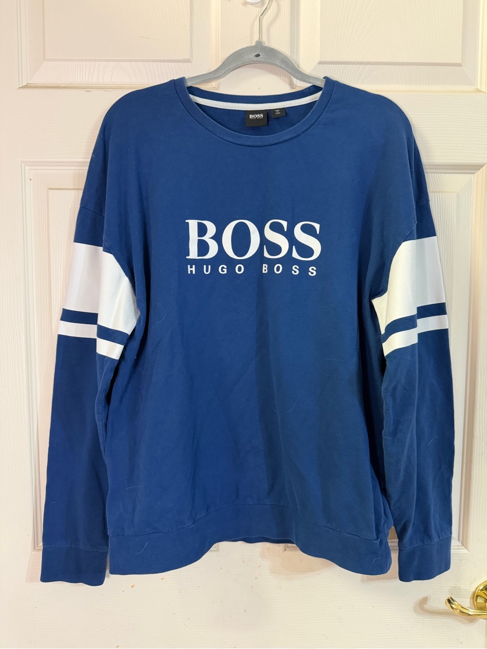 BOSS Hugo Boss Men's Blue Logo Blue Cotton Sweatshirt Size XL EUC